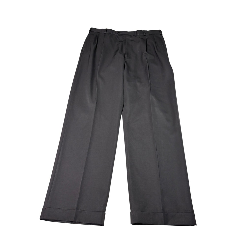 Brooks Brothers 346 Mens 37x32 Black 100% Wool Pleated Cuffed Dress Pants